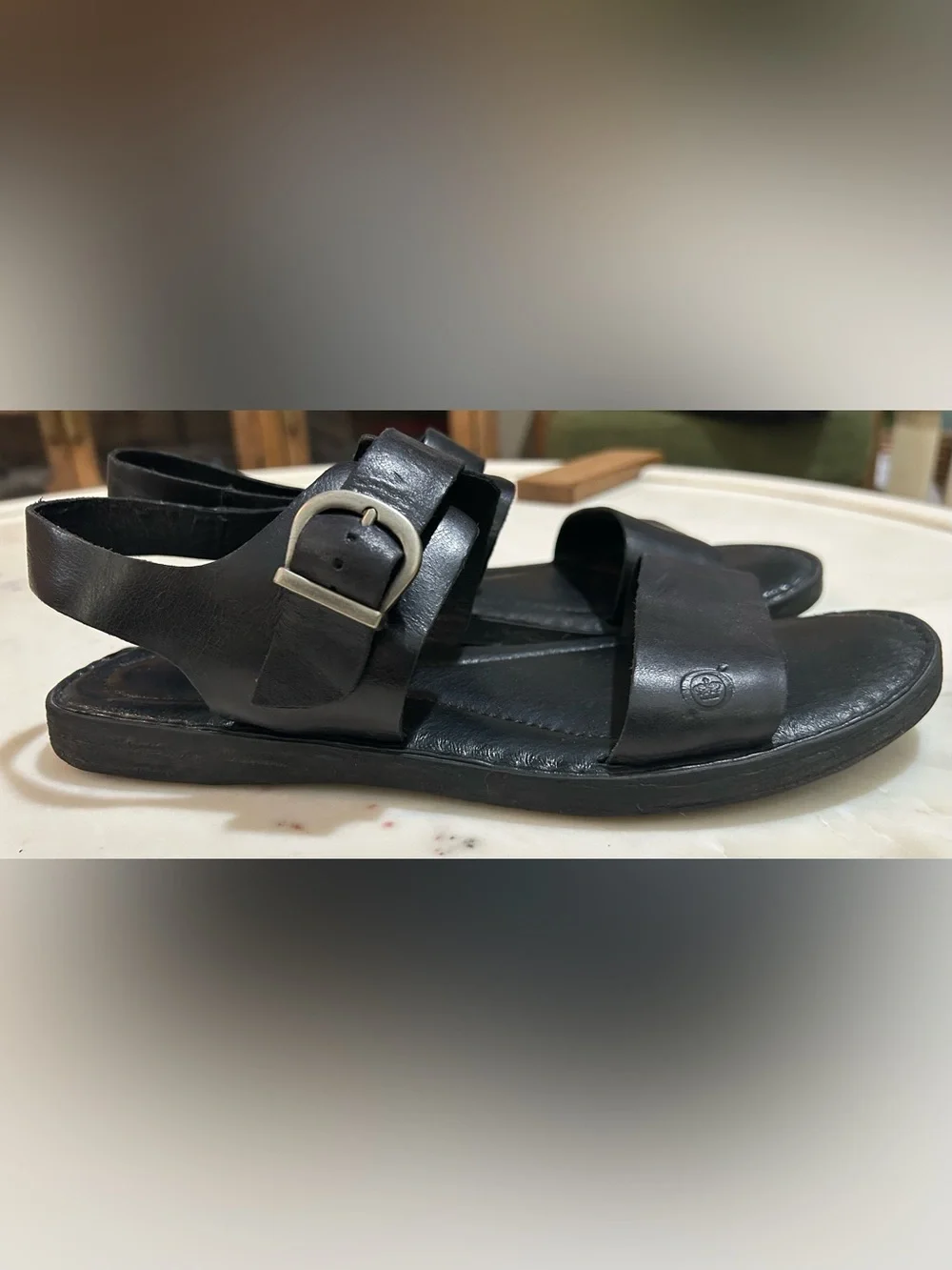 Born Selway Black Leather Comfort Footbed Sandals Opanka Buckle Women’s Size 10